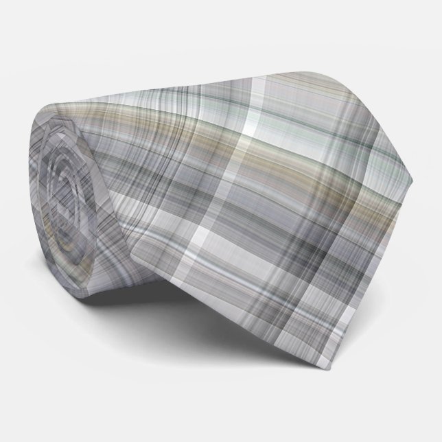 Blue/Gray/Tan Plaid Krawatte (Gerollt)