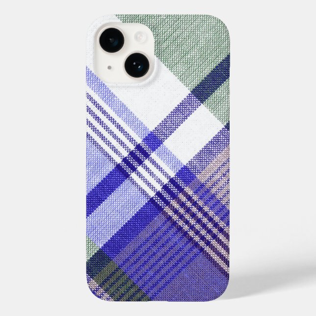 Blue Gray Tartan Pläd Fabric Case-Mate iPhone 14 Hülle (Rückseite)