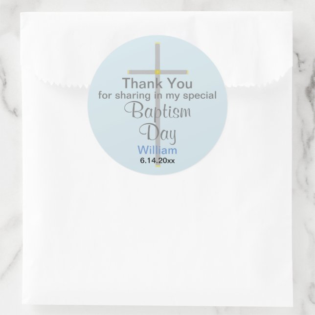 Blue Gray Taufe Son Danke Runder Aufkleber (Tasche)