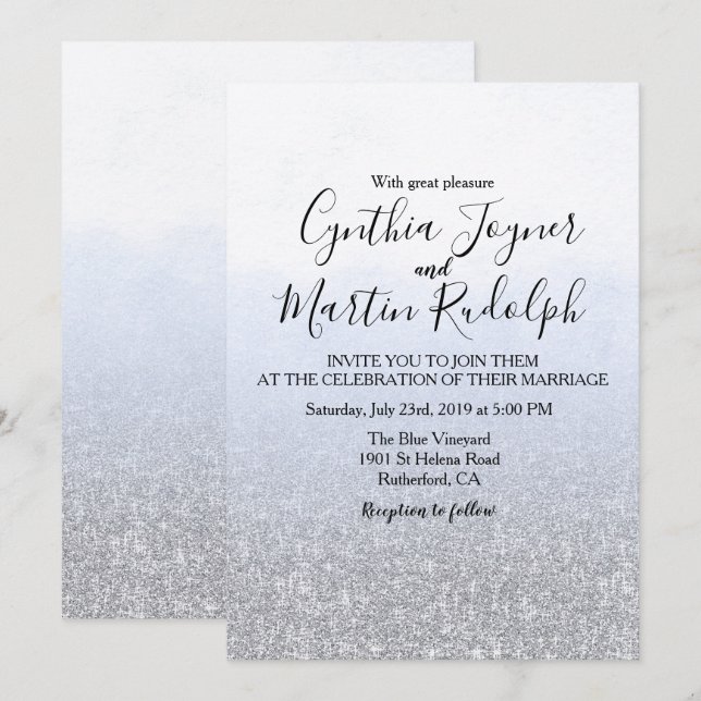 Blue Gray Watercolor Einladung zur Hochzeit (Vorne/Hinten)