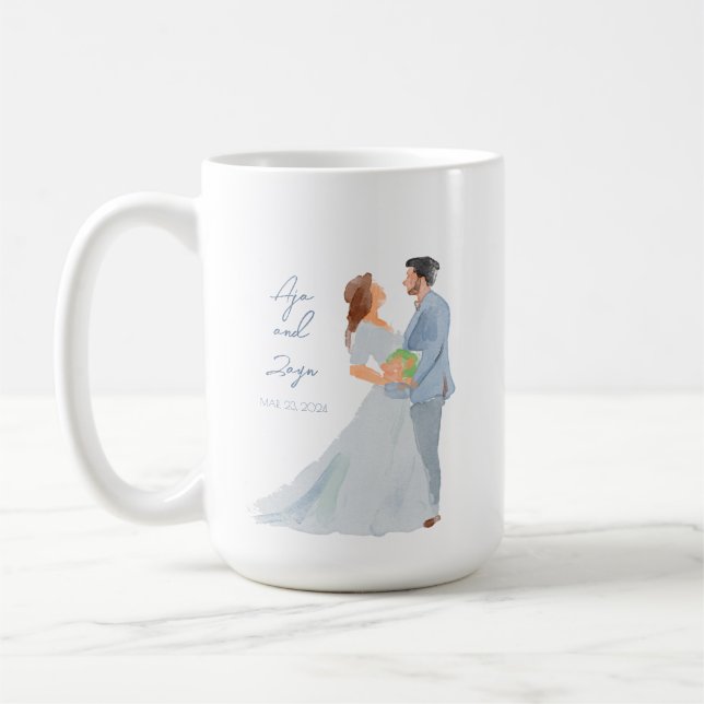 Blue Gray Wedding Couple personalized Mug w Date Kaffeetasse (Links)