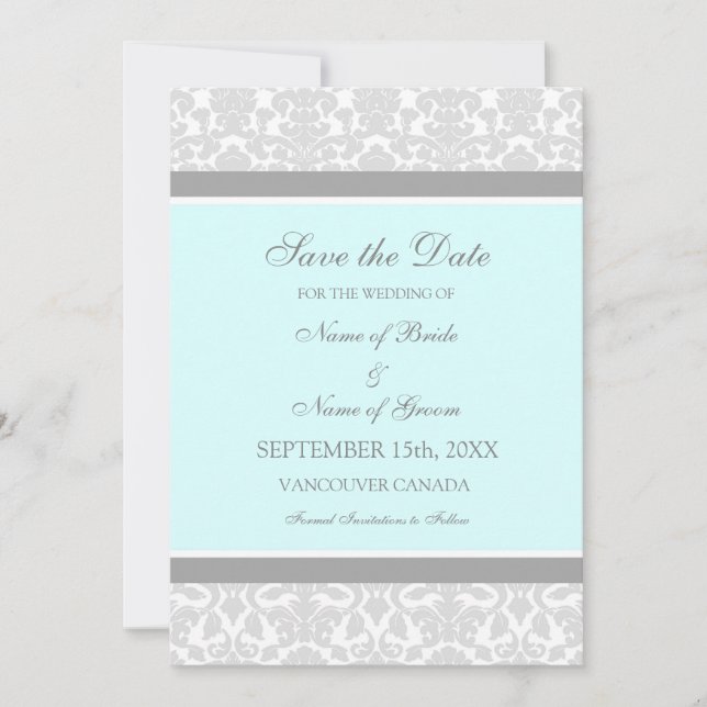 Blue Gray Wedding Save the Date Card (Vorderseite)