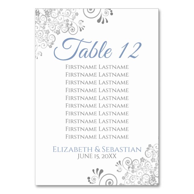 Blue & Gray Wedding Tischnummer Seating Chart (Vorderseite)