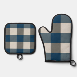 Blue Gray White Buffalo Karo Ofenhandschuh & Topflappen-Set