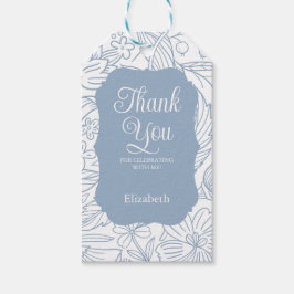 Blue Gray White Frame Floral Geburtstag Vielen Dan Geschenkanhänger