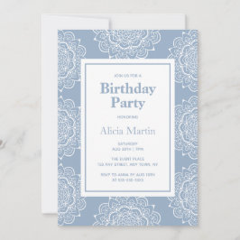 Blue Gray & White Mandala Blume Geburtstagsparty Einladung