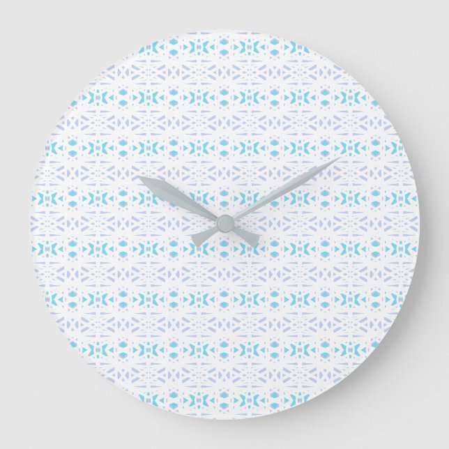 Blue Gray White Pastel Deko Pattern Baby Kinderzim Große Wanduhr (Vorderseite)