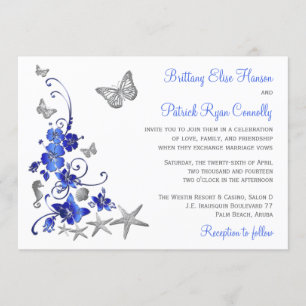 Blue, Gray, White Tropical Beach Hochzeit einladen Einladung