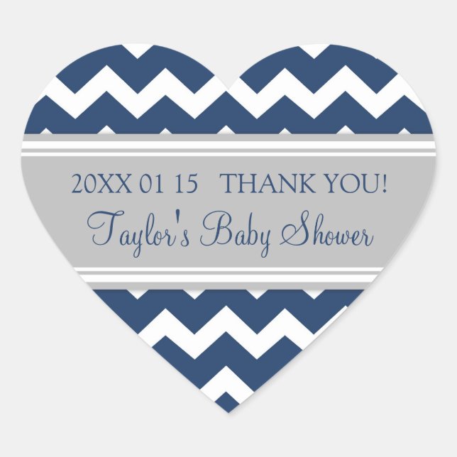 Blue Gray Zickzack Baby Shower Pflegeaufkleber Herz-Aufkleber (Vorderseite)