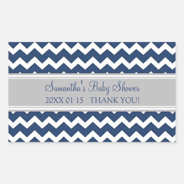 Blue Gray Zickzack Baby Shower Pflegeaufkleber Rechteckiger Aufkleber (Vorderseite)