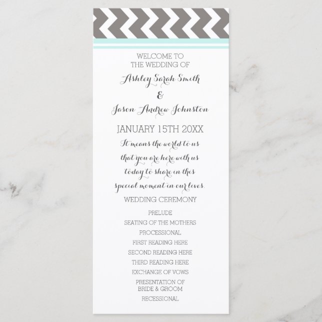 Blue Gray Zickzack Wedding Program Programm (Vorderseite)