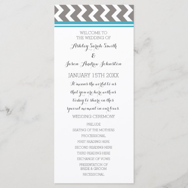 Blue Gray Zickzack Wedding Program Programm (Vorderseite)