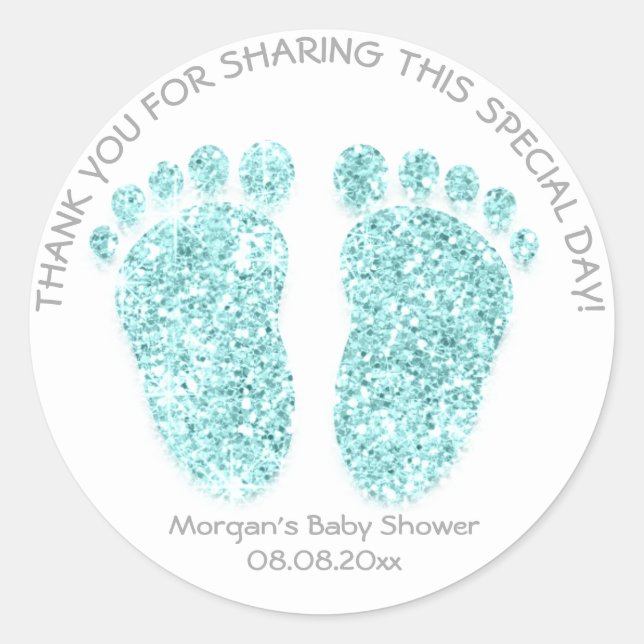 Blue GrayGlitter Feet Baby Shower Gefallen Geschen Runder Aufkleber (Vorderseite)