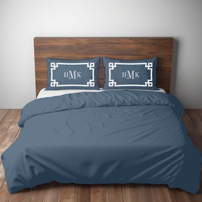 Blue Greece Key Monogram Standard Pillow Case Kissenbezug (Von Creator hochgeladen)