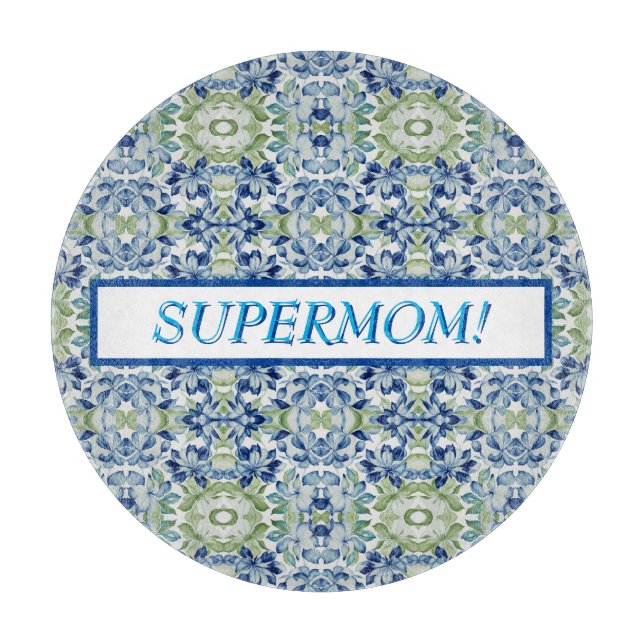 Blue Greem BOHO Blumenmuster Schneidebrett (Vorderseite)
