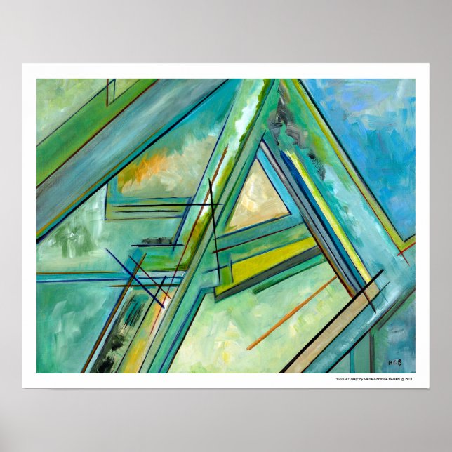 Blue Green Abstrakt Map von Marie Christine Belkad Poster (Vorne)