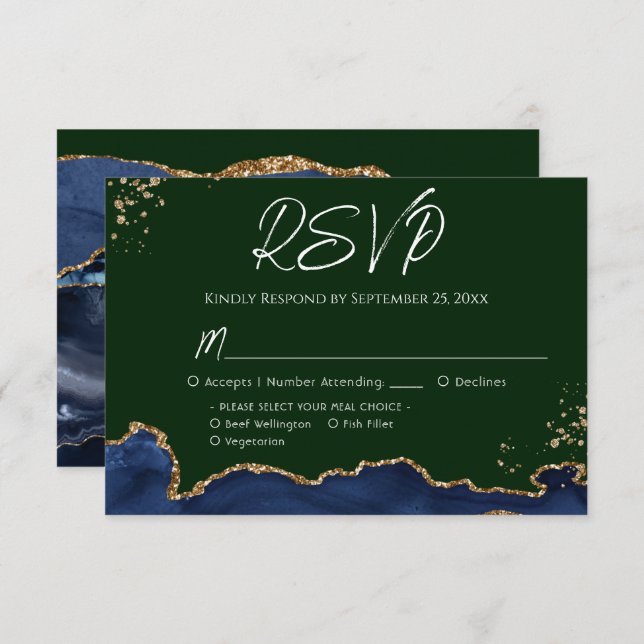 Blue & Green Agate Wedding RSVP (Vorne/Hinten)