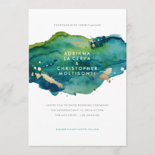 Blue Green and Gold Spritzer Hochzeitseinladung Einladung