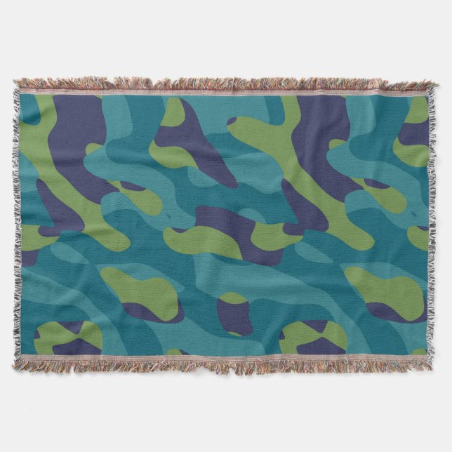 Blue Green and Teal Camo Abstract Decke (Vorderseite)