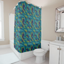 Blue Green and Teal Camo Abstract Duschvorhang