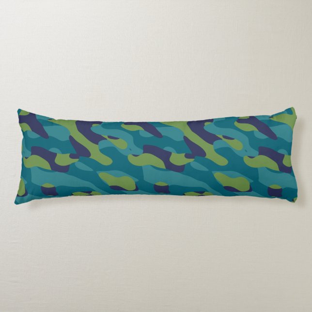 Blue Green and Teal Camo Abstract Seitenschläferkissen (Vorderseite)