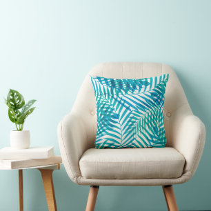 Blue Green and White Palm Foliage Kissen