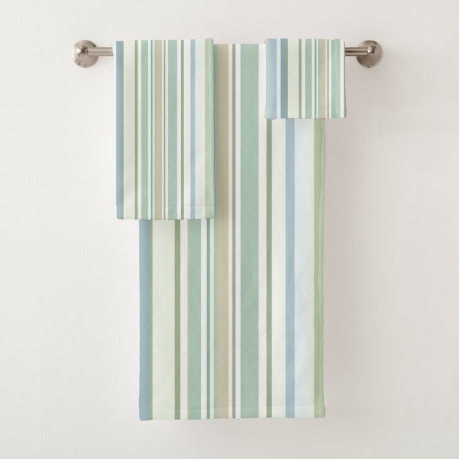 Blue Green and white stripes Badhandtuch Set (Insitu)