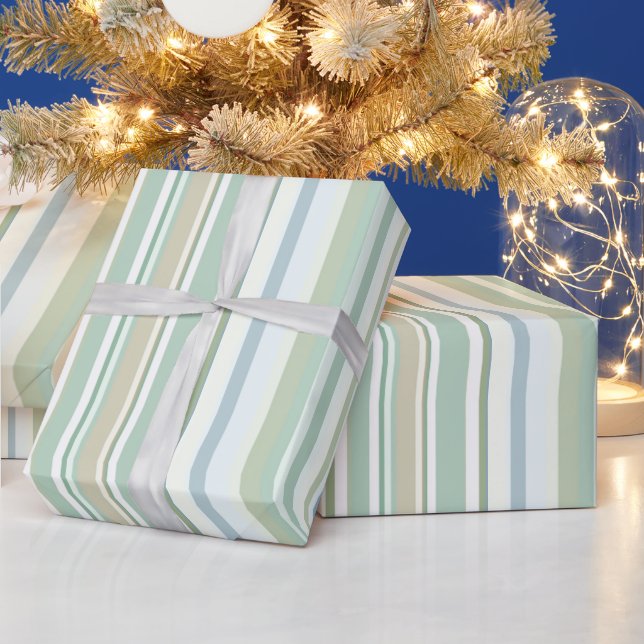 Blue Green and white stripes Geschenkpapier (Feiertage)