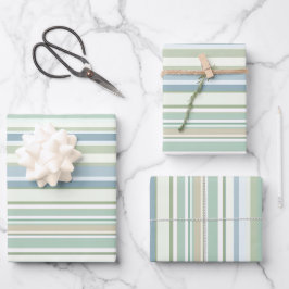 Blue Green and white stripes Geschenkpapier Set
