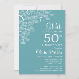 Blue Green Aqua Pine Branch Überraschung 50. Gebur Einladung