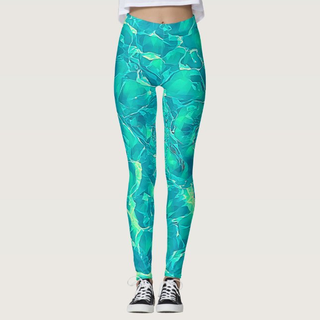 Blue Green Aqua Stilvolles Muster Leggings (Vorderseite)