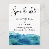 Blue Green Aqua Wasserfarbe Moderne Save the Date 