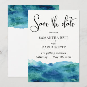Blue Green Aqua Wasserfarbe Moderne Save the Date Einladung