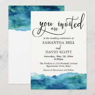 Blue Green Aqua Watercolor Moderne Hochzeit 2b Einladung