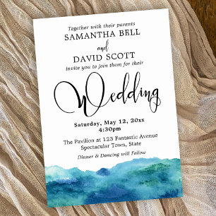 Blue Green Aqua Watercolor Moderne Hochzeit 3b Einladung