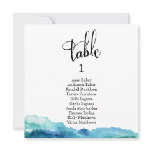 Blue Green Aqua Watercolor Tischnummer Card
