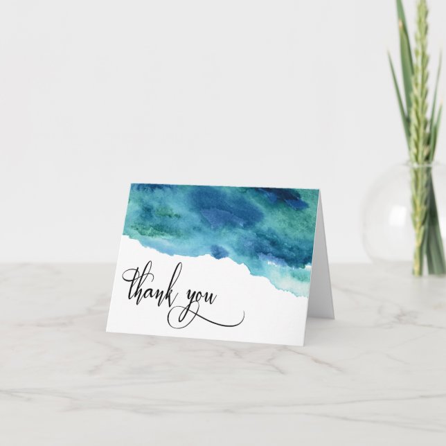 Blue Green Aqua Watercolor Wedding Danke 1 (Vorderseite)