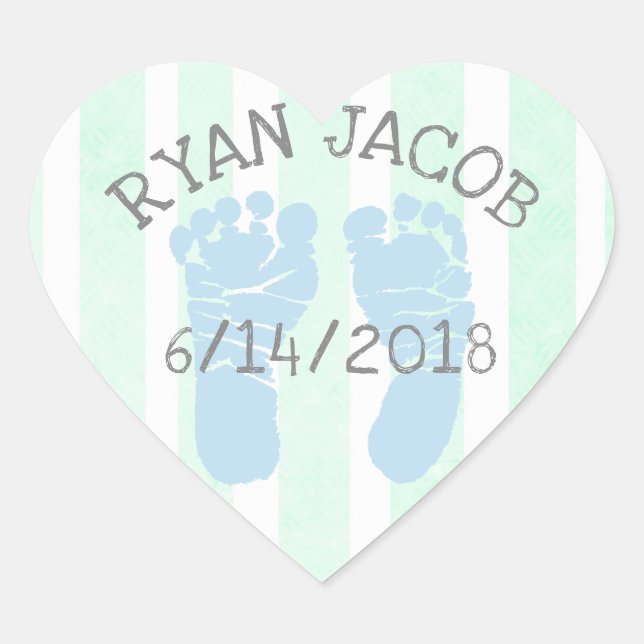 Blue Green Baby Announcprints Herz-Aufkleber (Vorderseite)