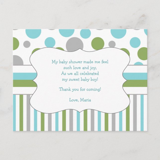 Blue Green Baby Shower Vielen Dank, dass Sie sich  Postkarte (Vorderseite)