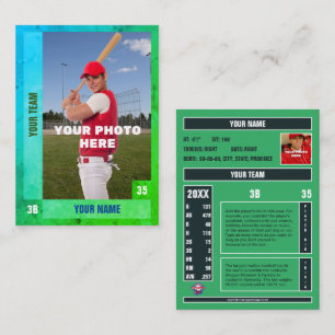 Blue/Green Baseball Trading Card - Benutzerdefinie Telefonnummerkarte