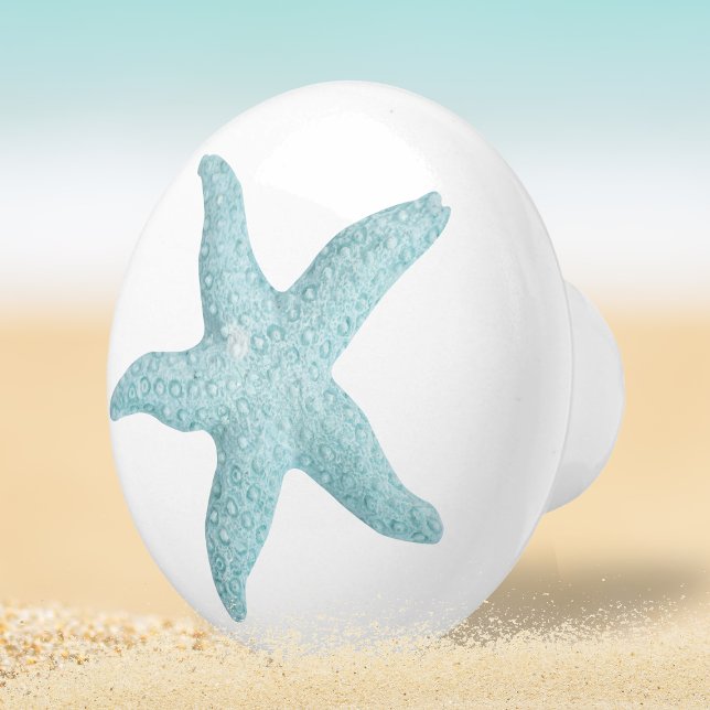Blue Green Beach Seashell Starfish Design Keramikknauf (Von Creator hochgeladen)