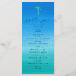 Blue Green Beach Tropical Palm Tree Wedding Programm