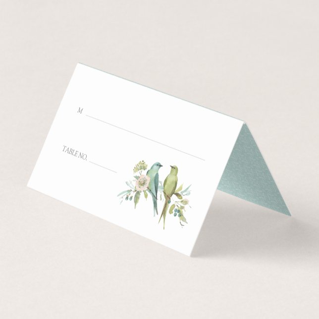 Blue Green Birds Floral Aquarelle Mariage (Front)