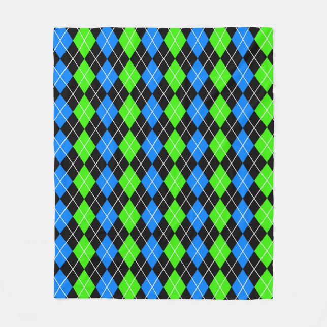 Blue Green Black Raute Diamond Design Fleecedecke (Vorderseite)