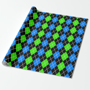 Blue Green Black Raute Diamond Design Geschenkpapier