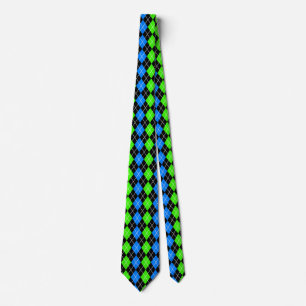 Blue Green Black Raute Diamond Design Krawatte