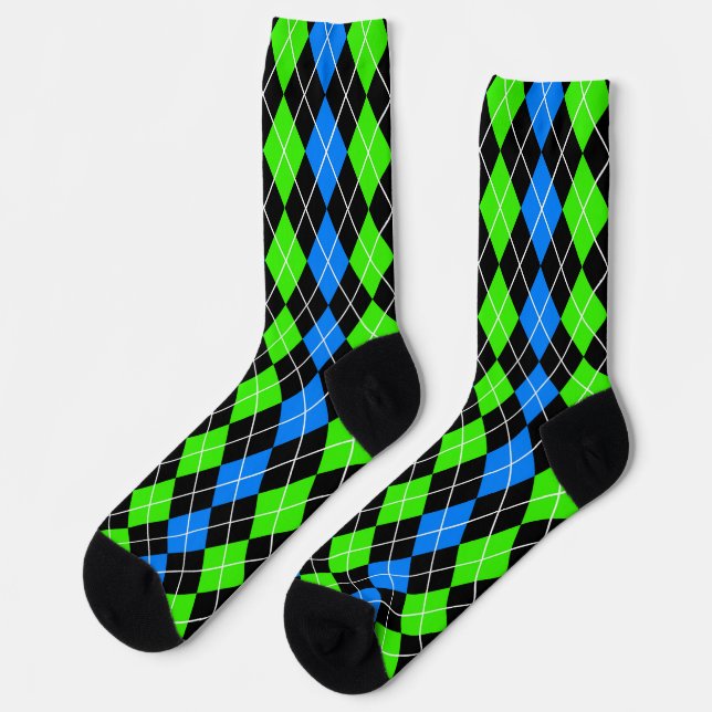 Blue Green Black Raute Diamond Design Socken (Linkes Detail)