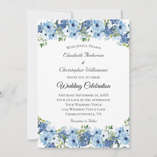 Blue Green Boho Watercolor Floral Wedding Einladung (Vorderseite)