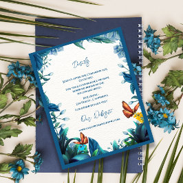 Blue Green Botanical Butterfly Wedding Details Begleitkarte