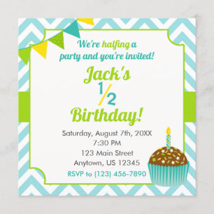 Blue Green Boy Demi-anniversaire Photo Invitation